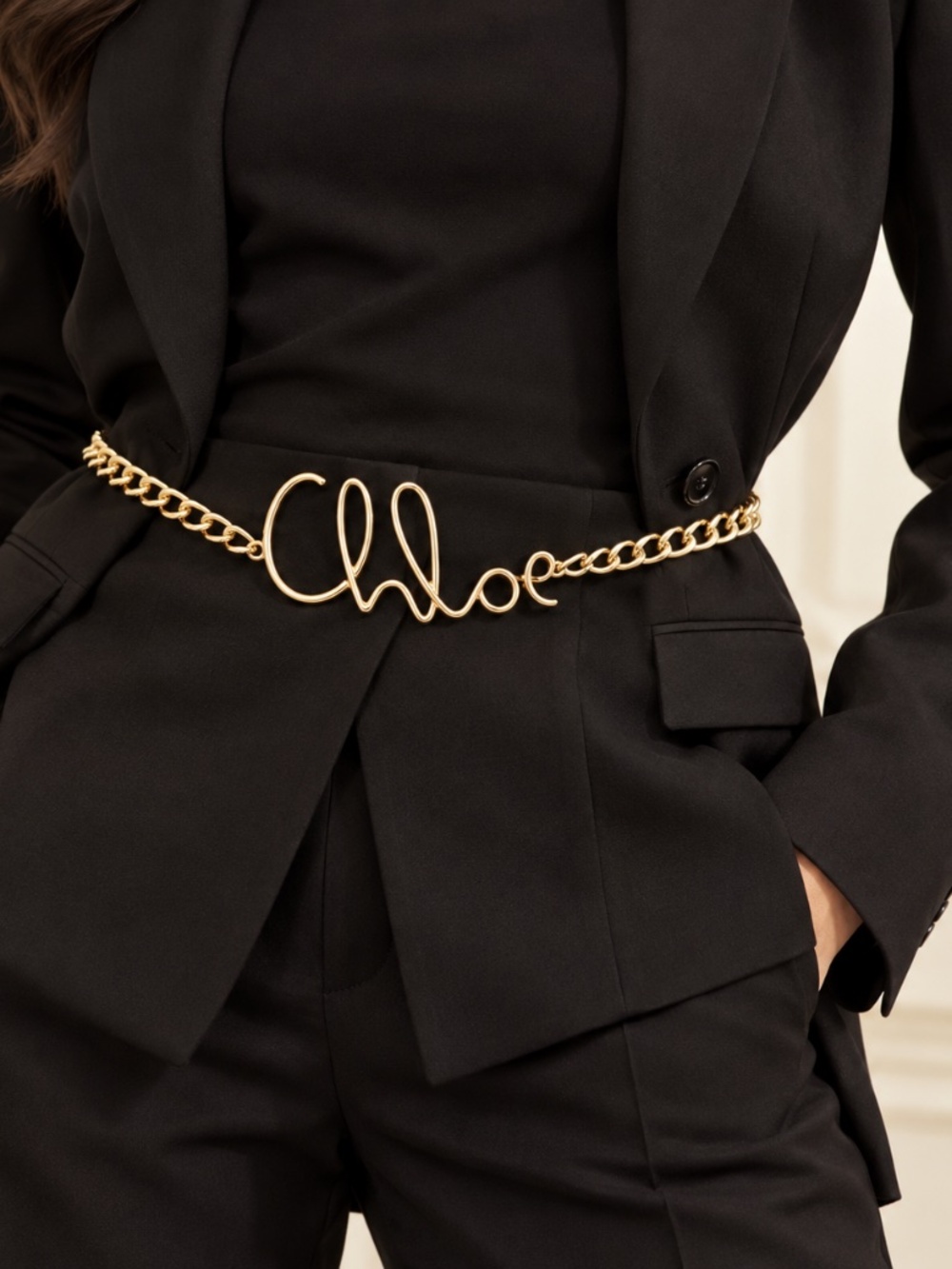 Chloe Gold Script Chain Waist Belt
